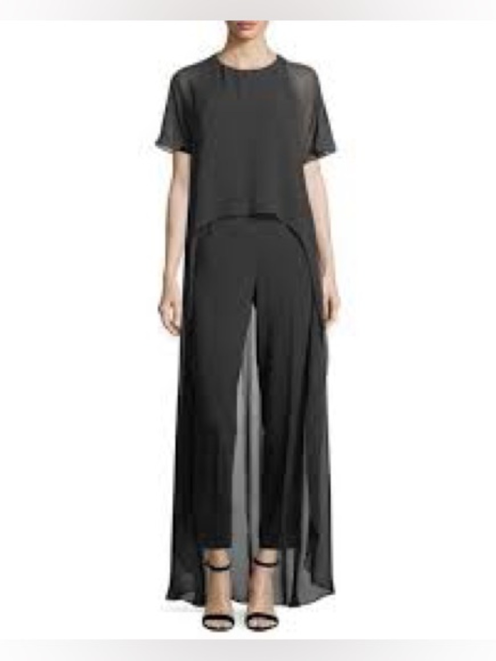 Trina Turk Navy Sheer Duster Jumpsuit with Cropped Pants